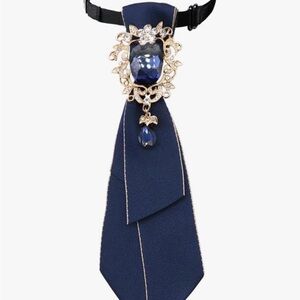 Navy Blue Scarf with Jewel Accent